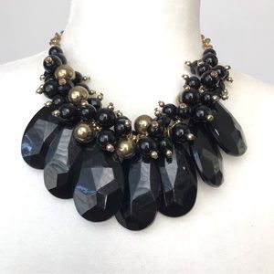 Vintage Black Gold Bead Dangle Necklace.